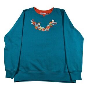 Vintage Liberty Lane Teal Blue Bird‎ Leaf Embroidered Sweatshirt Women's Small